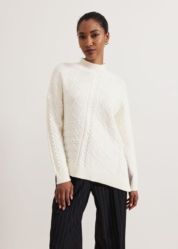 Phase Eight Casey Ivory Cable Knitwear White Canada | MTLKZU-654